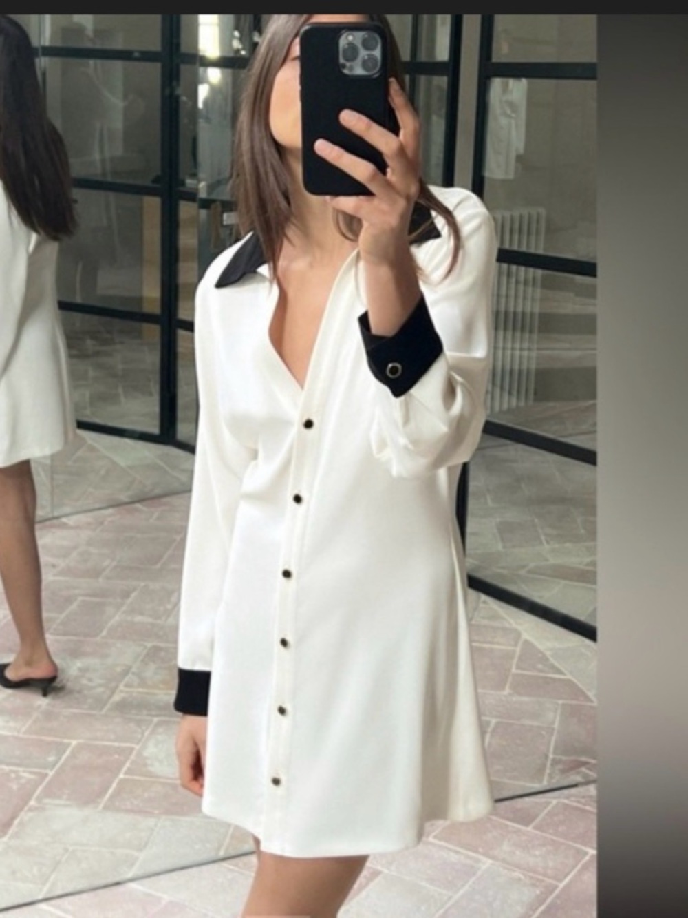 Zara Contrast Trim Mini Dress White Black Size M